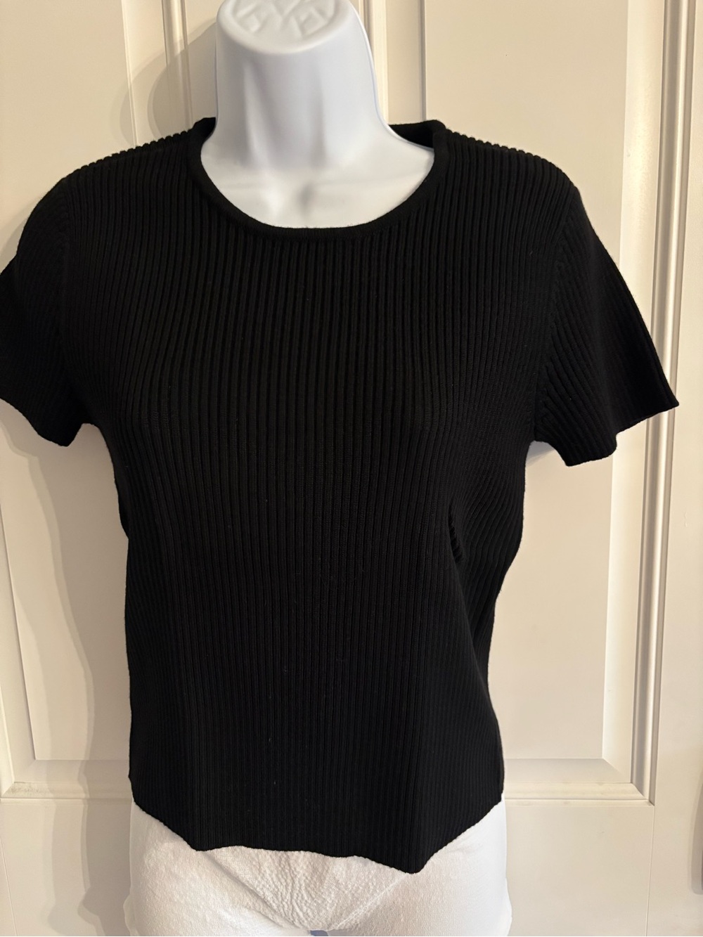 Talbots Wool Black Ribbed Short-Sleeve Knit Sweater
